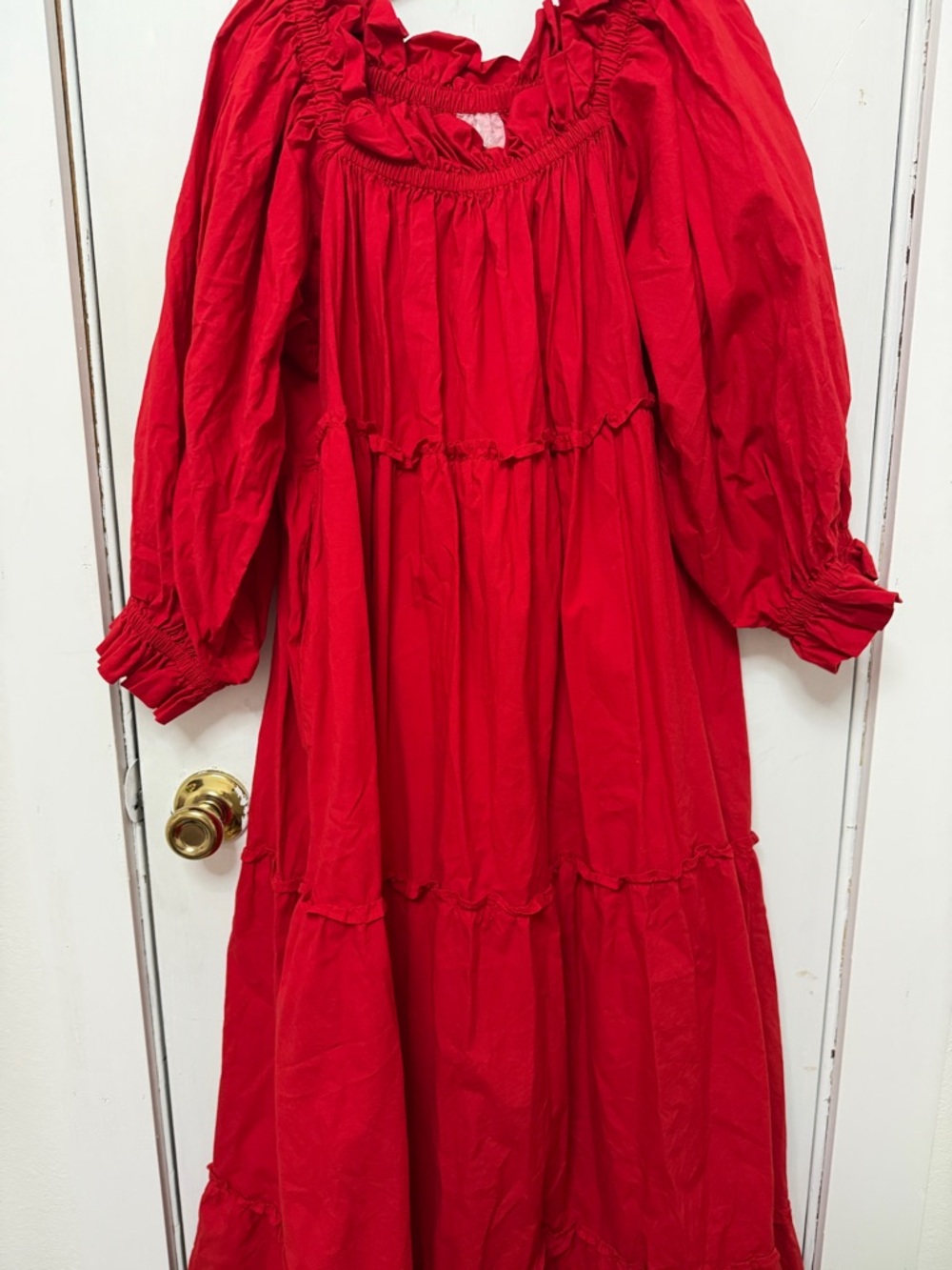 Oh So Modest Red Tiered Peasant Maxi Dress OS 💯 cotton
